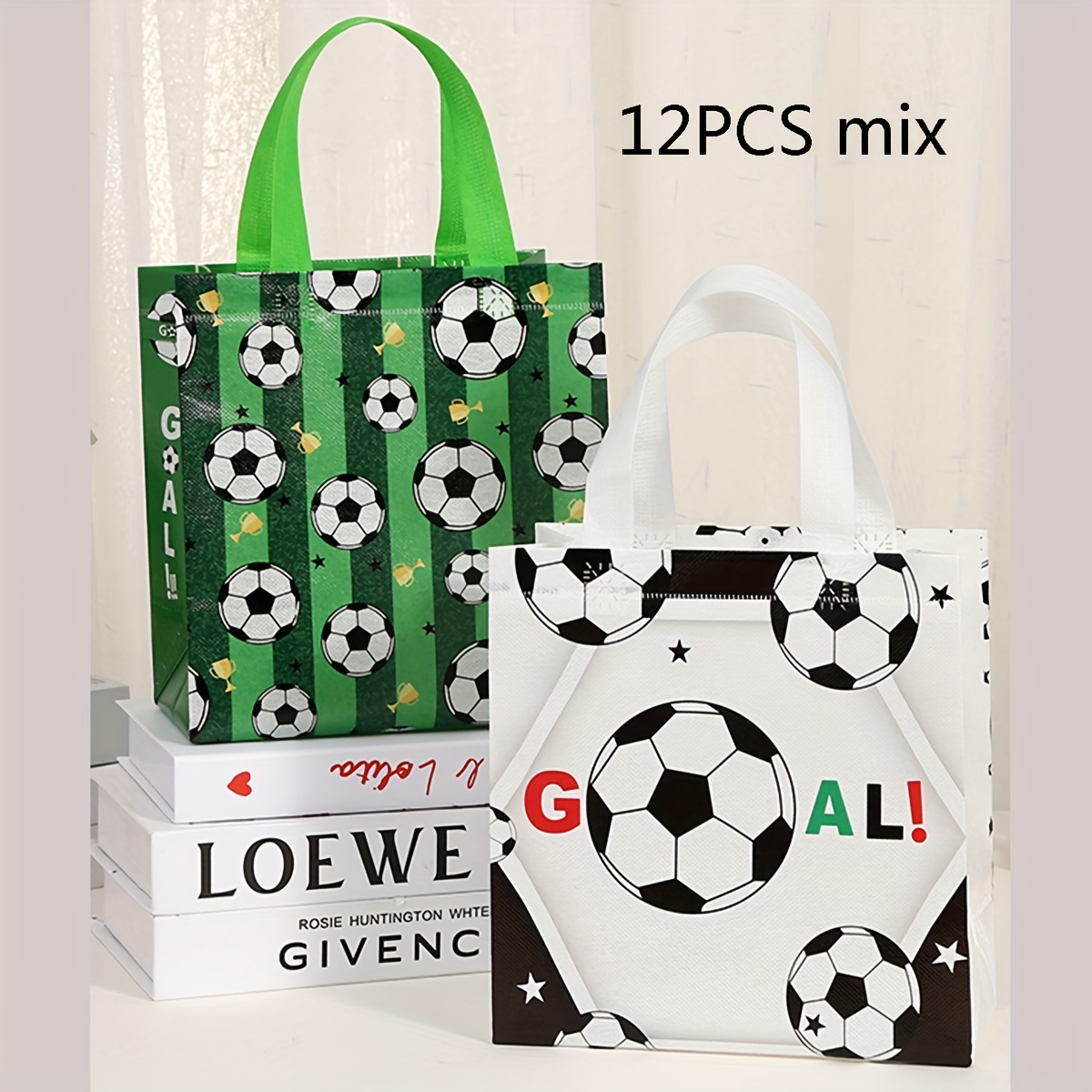 Image of 12pcs 23*22*11cm Soccer Field Non-woven Fabric Tote Bags For Sports Party Gift Bags