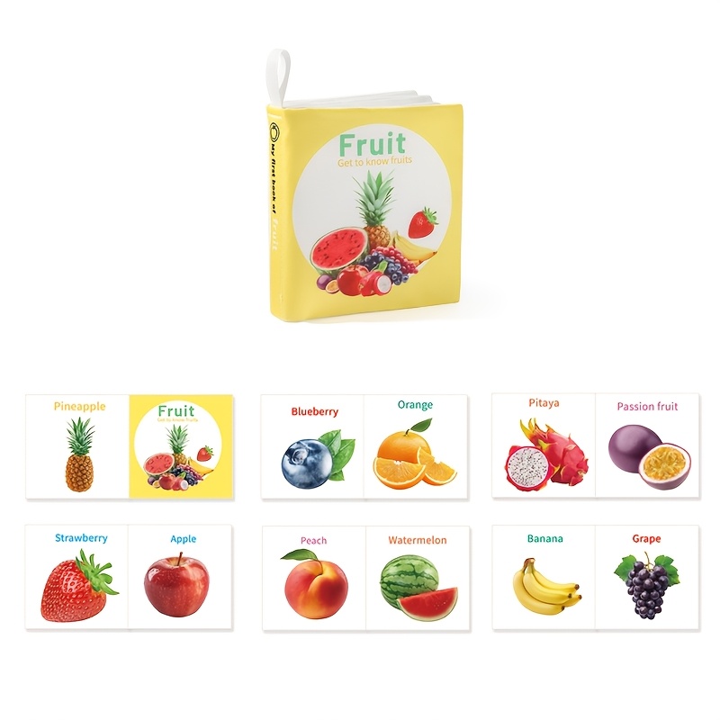 A Soft Fabric Book For Featuring 6 Pages About Fruits, Designed For Cognitive Learning And. Tear-resistant And Washable, Perfect For To Practice Grasping, Colors And Shapes