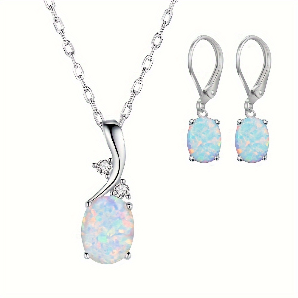 TEMU Elegant Synthetic Gemstone Jewelry Set - Water Drop Pendant Necklace And Earrings Easy And Fashionable Suitable For Parties And Casual Wear