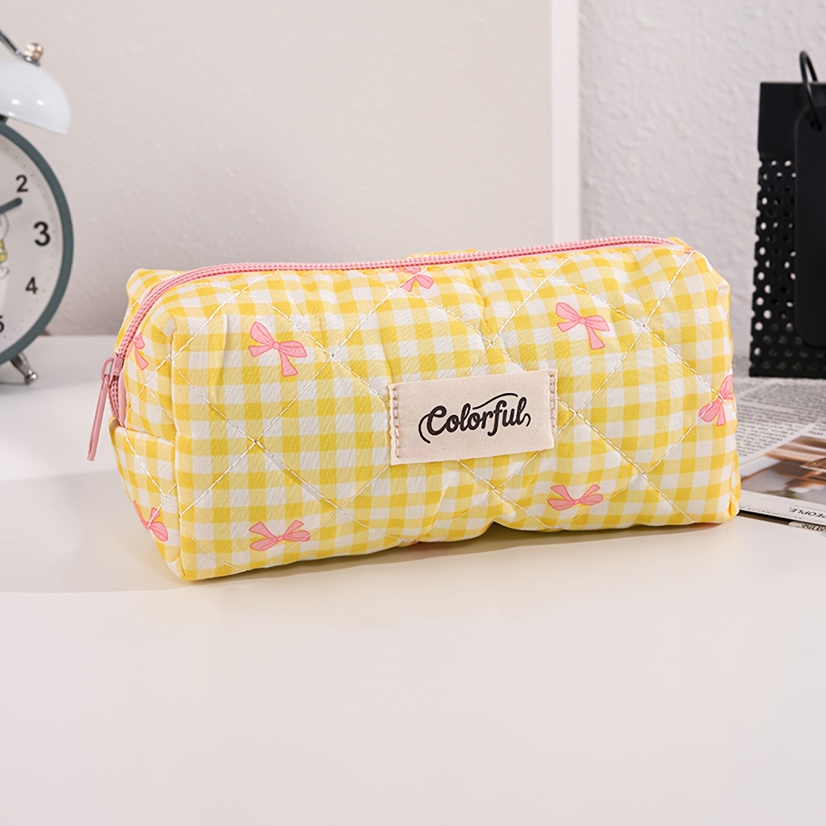 TEMU Vintage Exquisite Bow-knot Printed Pencil Case, Gradient Color Pattern Stationery Storage Pouch, A Stylish And Portable School Supply Gift For