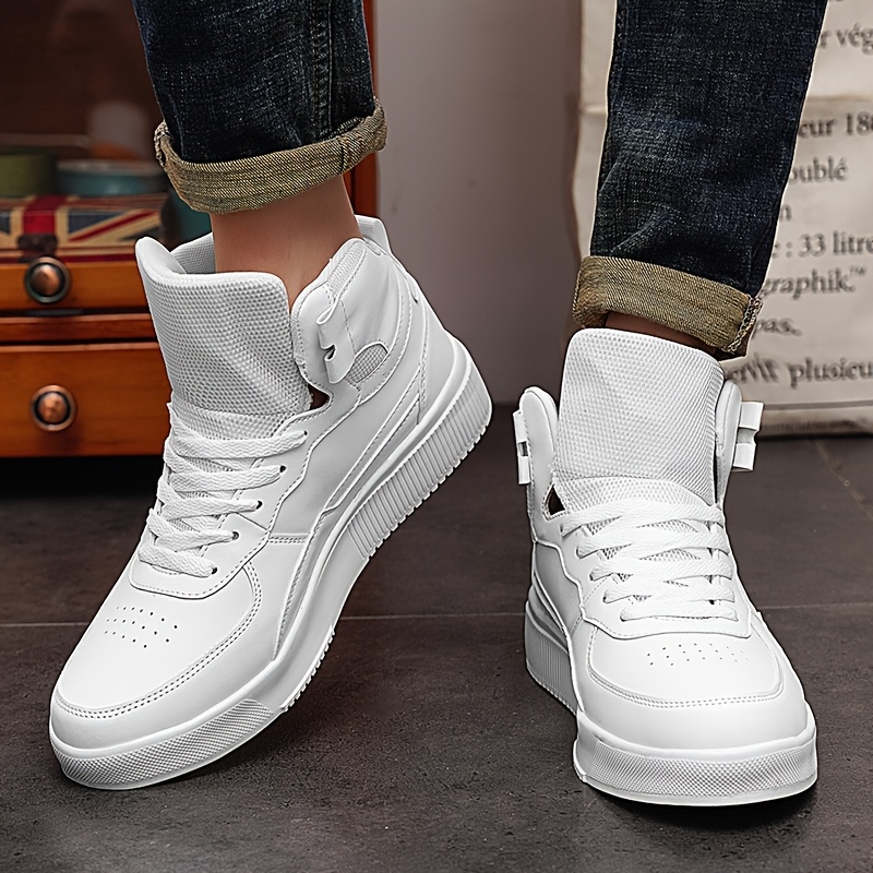Trendy Sneakers White High Neck Sneakers High Top Comfortable White Sneakers  Mens *'S Shoes White