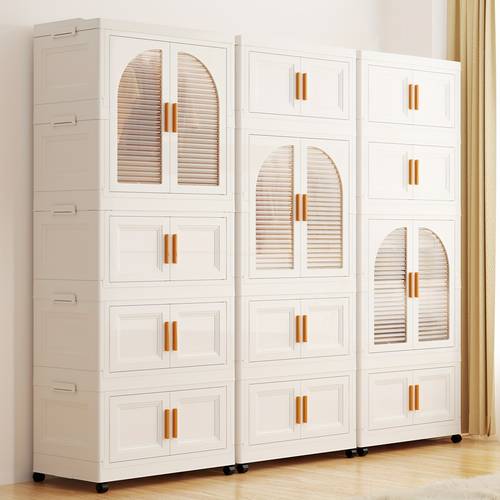 Caixas de Arrumação, Guarda-Roupa Dobrável Lateral Largo de 25.6 , 25.6 X 14.6 com Porta Magnética, Armário de Arrumação de Plástico com Rodas (Um Nível de Guarda-Roupa e (ou ) Caixas Dobráveis Cabides e 4 Ganchos)
