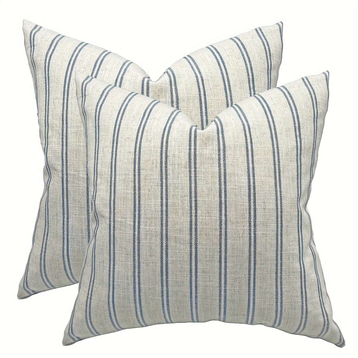 

Housses de coussin vintage en lin à rayures bleues - Lavables en machine, fermeture à glissière, adaptées à plusieurs tailles de lit, tissées en polyester