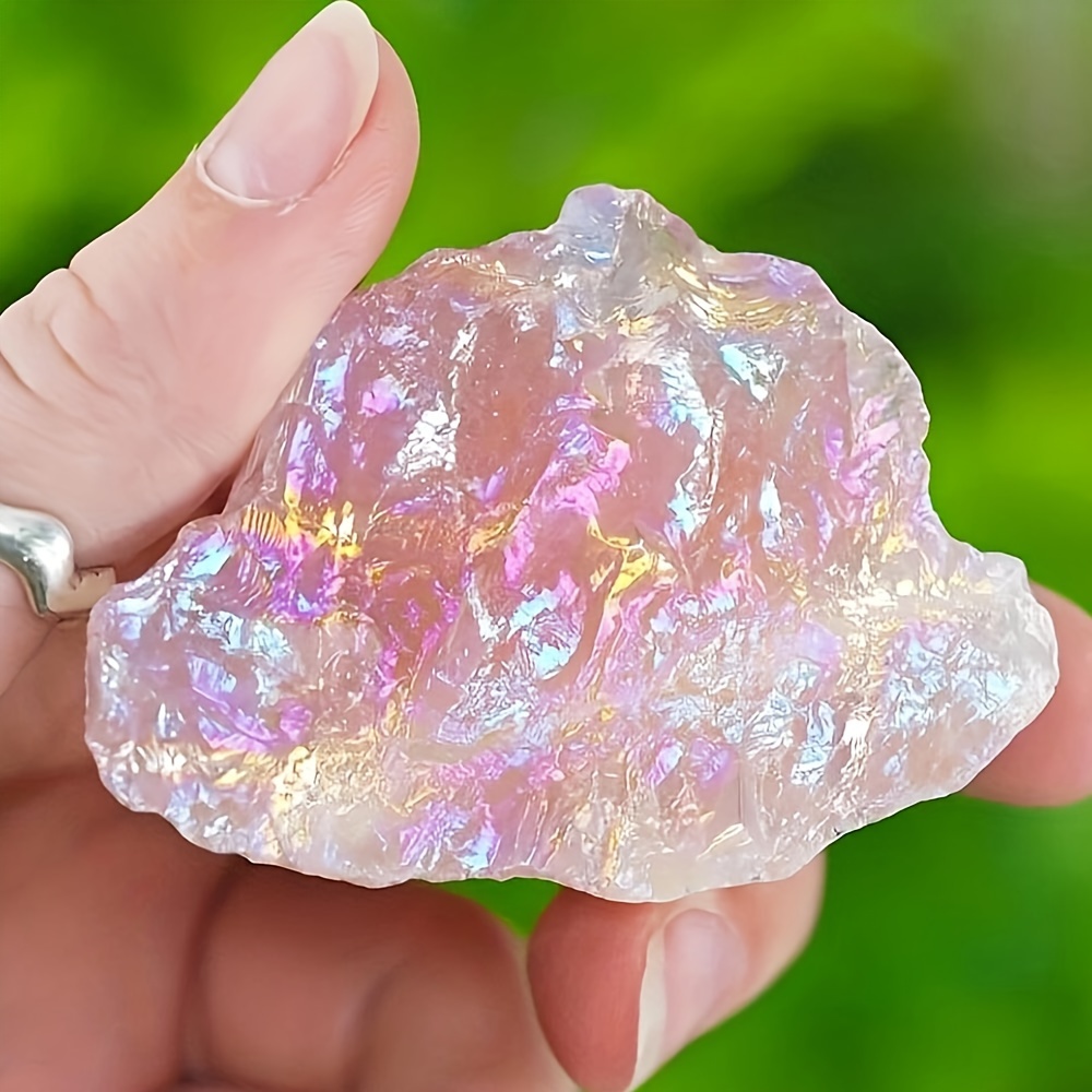 

1/2pcs Aura Quartz Crystal, Rough Rose Aura Stone, Iridescent Gem, Home Decoration, Gift For Family And Friends