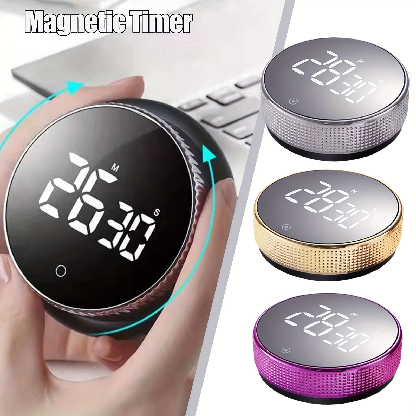Magnetic Digital Kitchen Timer with LED Display & Alarm - Battery-Powered Stopwatch, 9999 Minutes, Portable for Cooking, Study, Shower, Home & Office Use, Timer Kitchen, Textured Grip Base