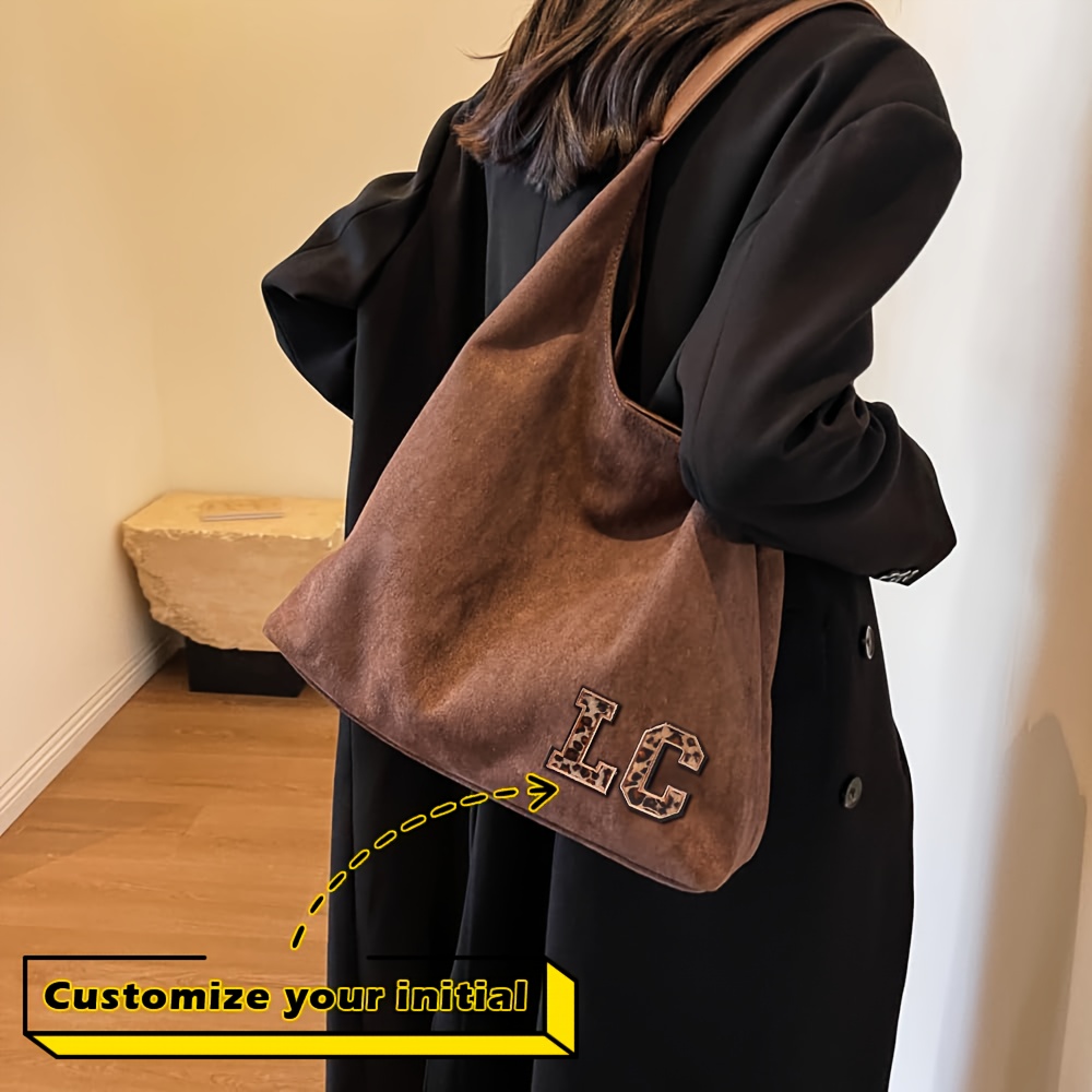 

Personalized Corduroy Tote Bag With Custom Initial Embroidery - Fashionable Retro Shoulder Handbag For Women, Ideal For School, Shopping & Daily - In /black