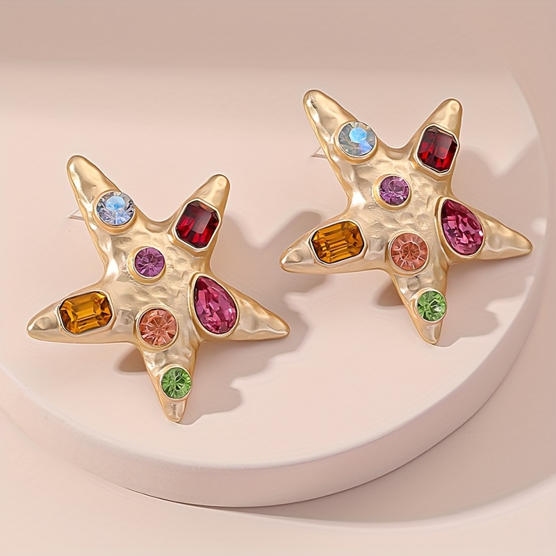 

1 Pair Of Stud Earrings Golden Star Fish Design Inlaid Shining Zirconia Match Daily Outfits Party Accessories Casual Dating Decor
