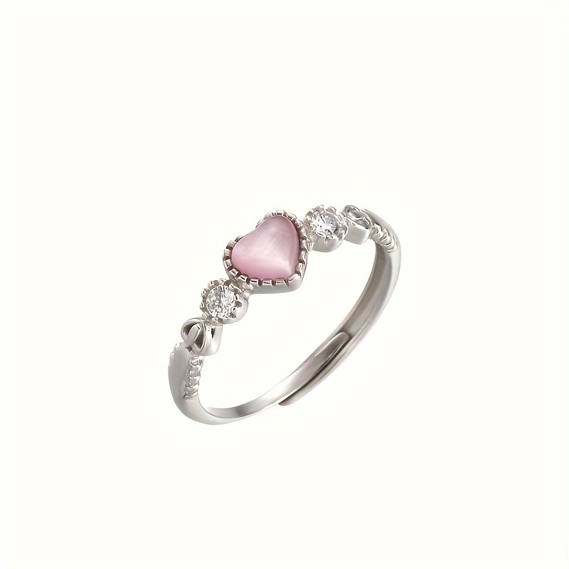 Adjustable Heart Ring with Pink Gemstone & Accents Copper Jewelry
