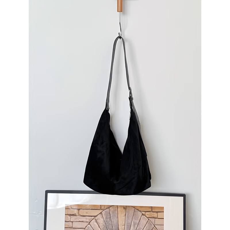 TEMU Borsa a tracolla vintage in velluto da donna, borsa da lavoro morbida a grande capacit� con tracolla regolabile