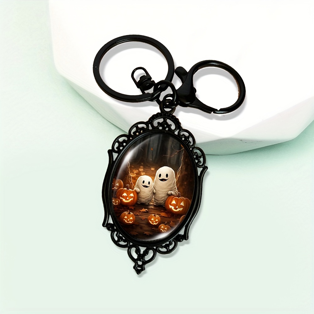 

1pc Jweijiao Spooky & Pumpkin Keychain - Elegant With Glass Dome, Zinc Alloy, - Ideal & Gift