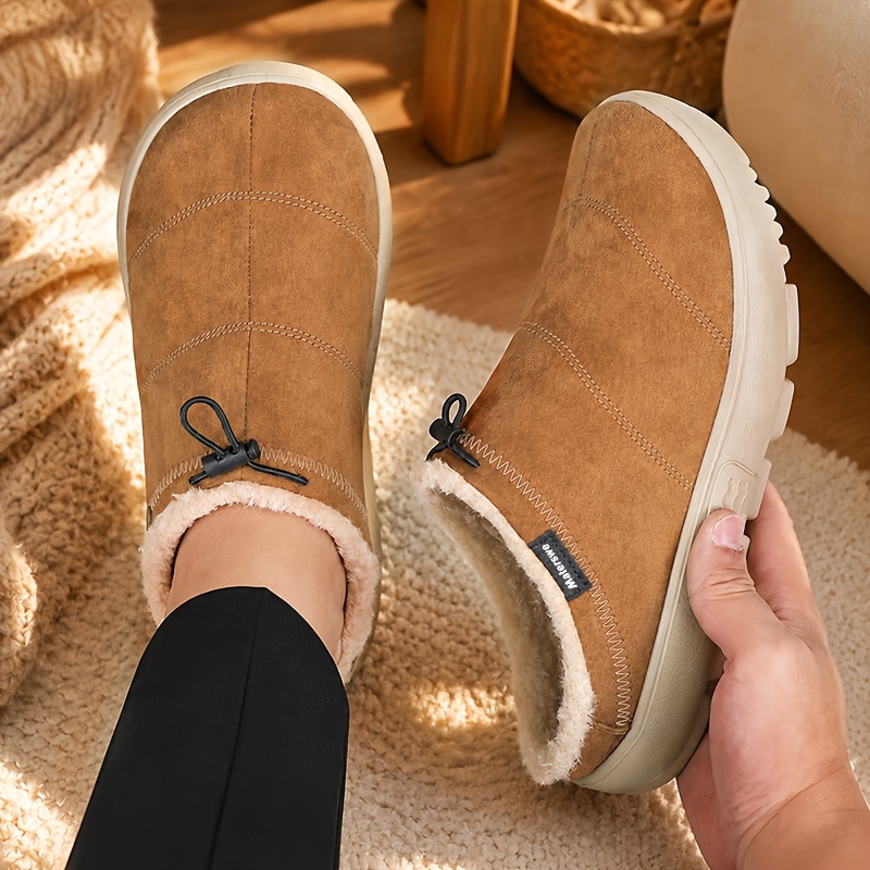 TEMU Plus Size Wide Toe Ladies' Plush-lined Slippers, Thick-soled House Shoes For Indoor/outdoor Wear, Warm Slippers With High , Loose-fitting
