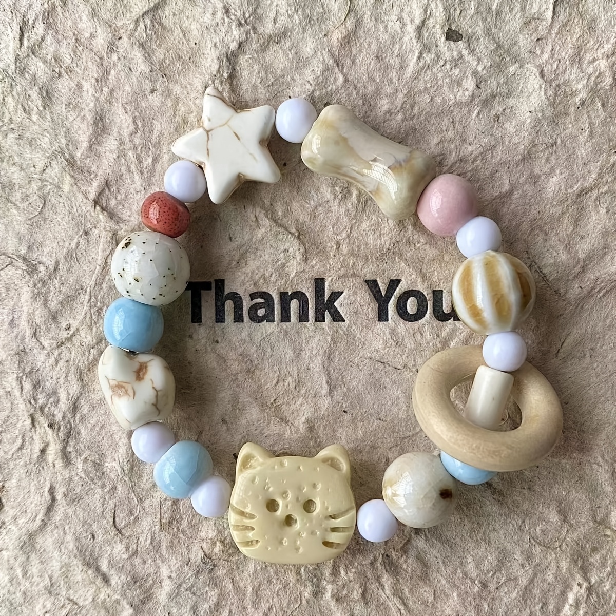 Cat Beaded Bracelet Cute Stone Holiday Gift for Christmas