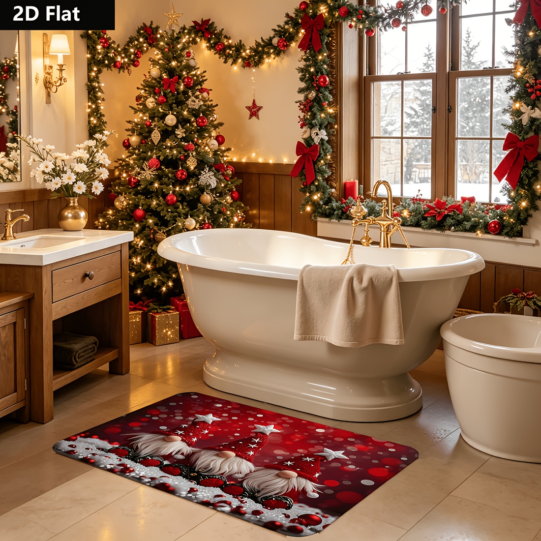 TEMU 1 tapis de porte plat 2D avec motif de gnome de Noël, parfait pour les décorations de fêtes et les tapis de pour de , décoration de Noël
