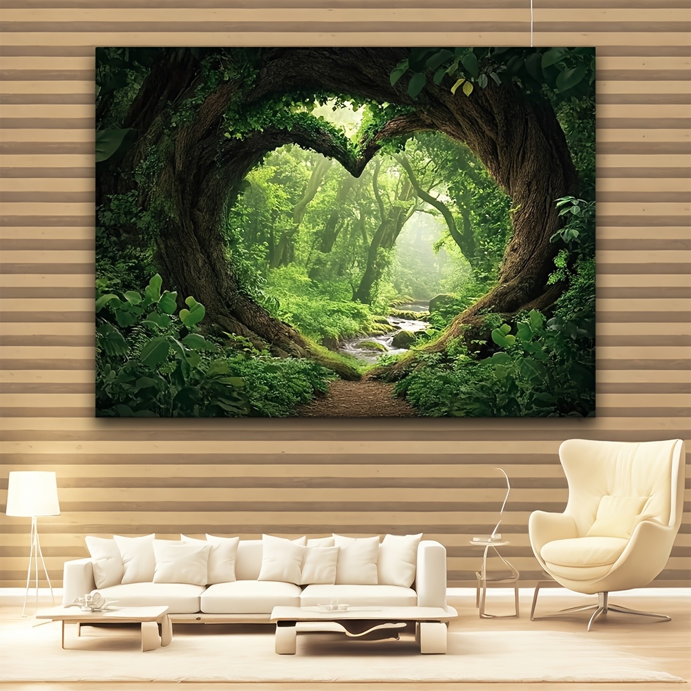 Enchanting Misty Forest Tree Tapestry Vibrant Polyester Wall Decor_voghion.com