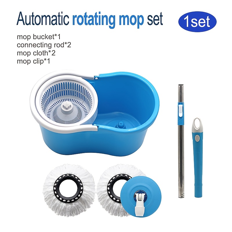 TEMU Set Mop e Secchio a 360簞, Mop in Plastica Blu, 2 Panni di Ricambio, Mop per Pulizia Senza , per Uso e , per la Pulizia di Pavimenti , Ufficio .