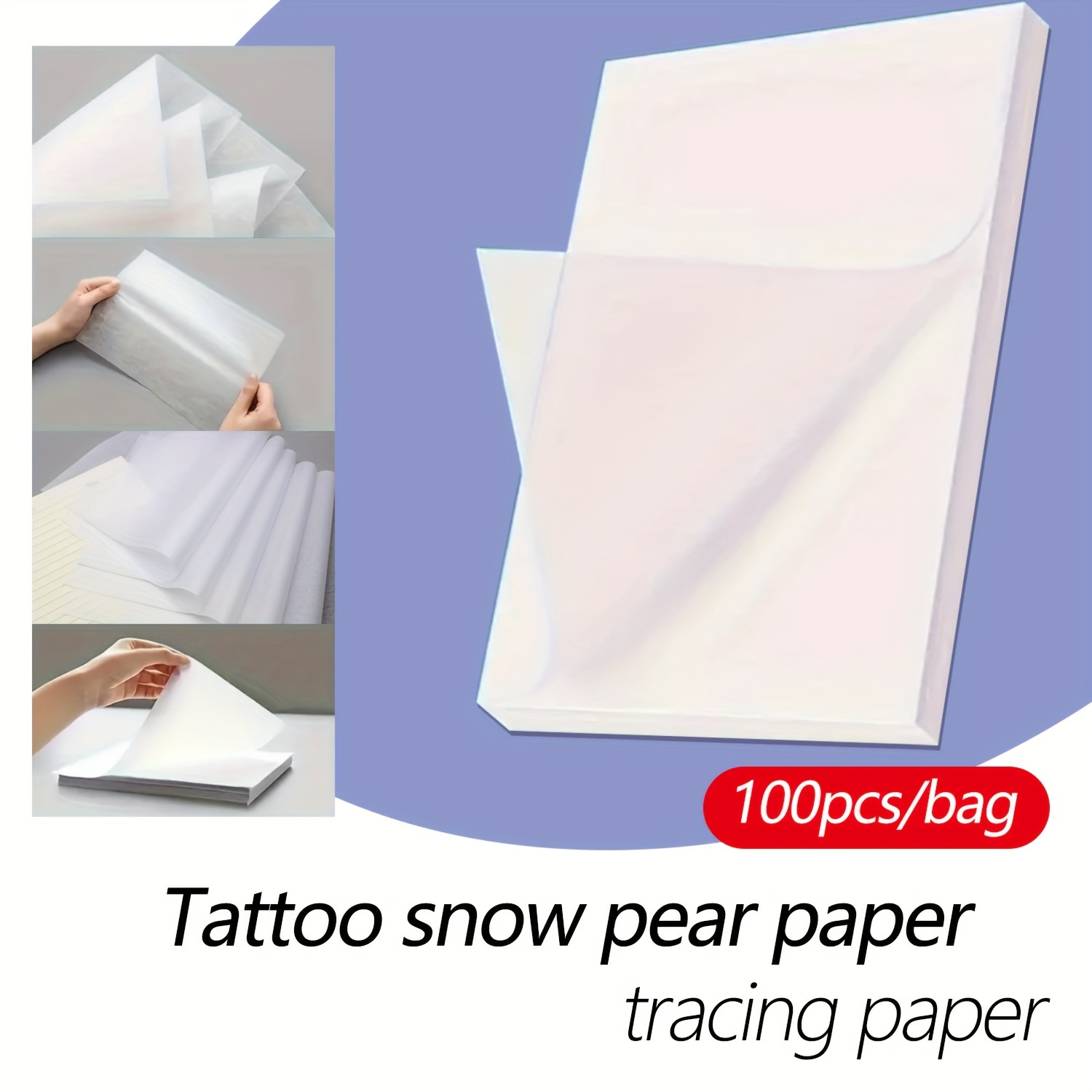 

100-pack A4 Tattoo Tracing Paper, Snow Pear Transparency Sheets – For Full Back Tattoos, Smooth & Durable Stencil Copying Paper
