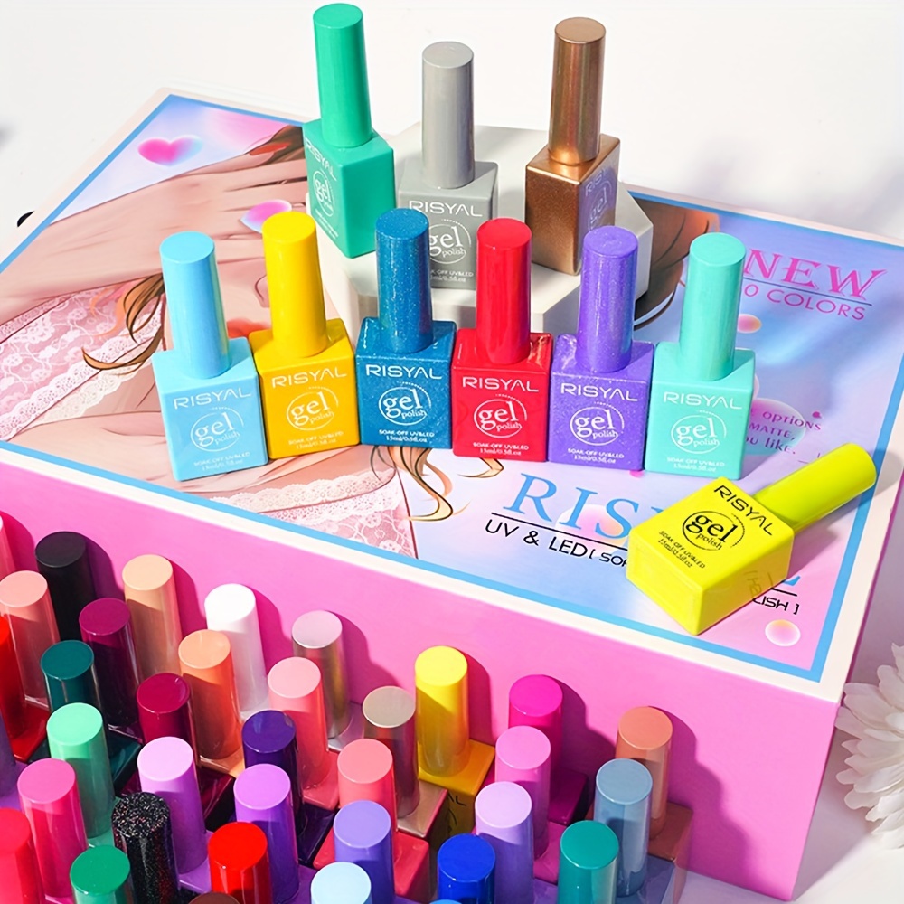 63pcs gel nail polish set 15ml each 60 color gels 1 base coat 1 top coat 1 matte top coat details 6