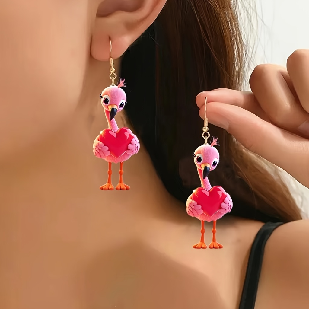 

1pc Cute Flamingo Heart Charm Acrylic Earring Pendant, Women's Dangle Earrings, Festive Party Favor Gift