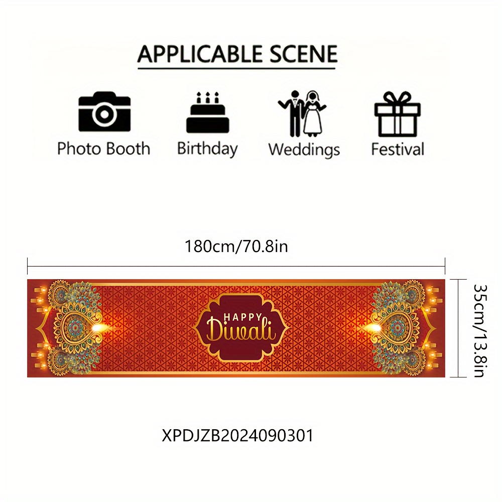 TEMU Diwali Festival Table Runner Flag - 1pc Polyester Decorative Table Flag For Dining, Multipurpose Use, No Electricity Needed, Festive Holiday