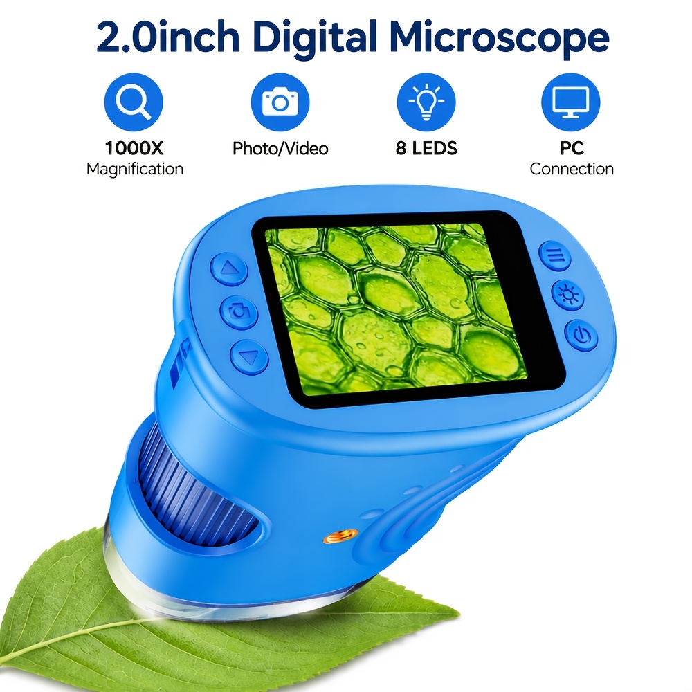 TEMU Microscope pour enfants - Microscope numérique de poche portable , jouet microscope numérique 2MP 2,0 pouces, prend en charge 32 Go, batterie