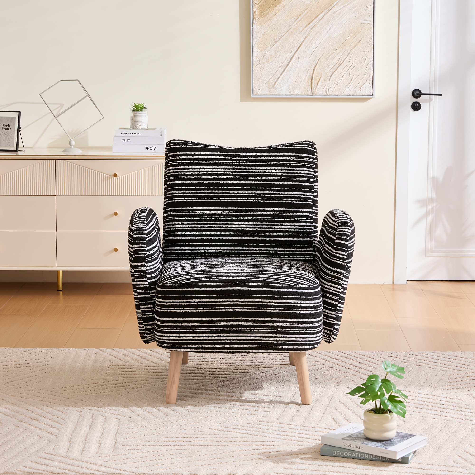 Modern Single Armchair With Side Pockets For Storage, Upholstered Reading Chair For The Living Room, Bedroom Or Study