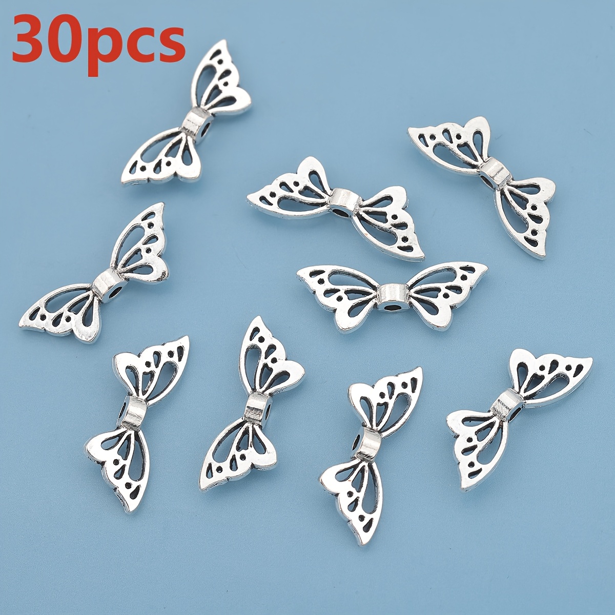 TEMU 60pcs/30pcs Hollow Wing Small Hole Spacer Beads 20mm Shape Loose Beads Double-sided Pattern Straight Hole Bead Strands Decorative Beads Pattern