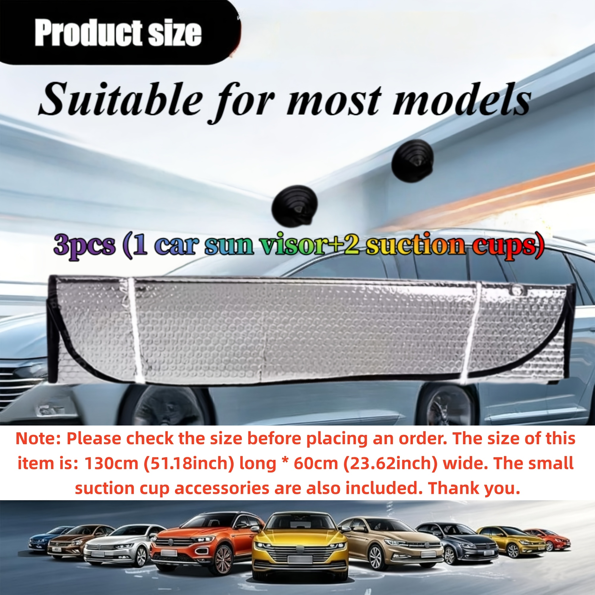 TEMU 2026 Portable Durable Foldable Windshield Sunshade, 3pcs (1pc Car Sunshade And 2pcs Suction Cups), Thickened Bubble Sunshade, Easy To Store,