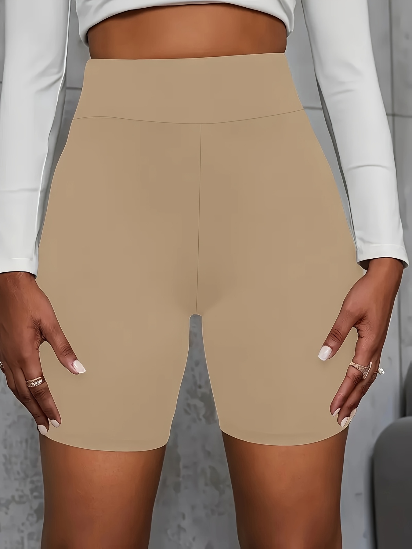 Women's High-Waist Stretchy Shorts - Soft, Casual Solid Color Leggings for Spring & Summer, Machine Washable, Polyester/Spandex Blend, Smooth Fabric, Mid-Thigh Length