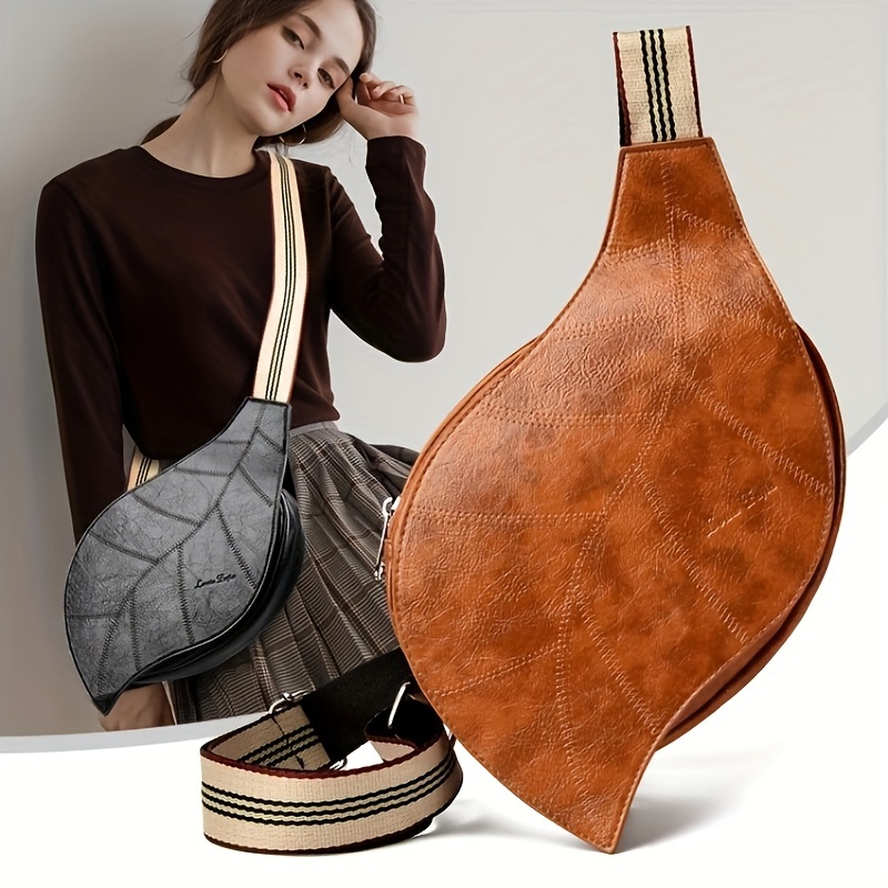 

Elegant Leaf-shaped Crossbody Bag For Women - Pu Material, Adjustable Strap, And Zip Closure