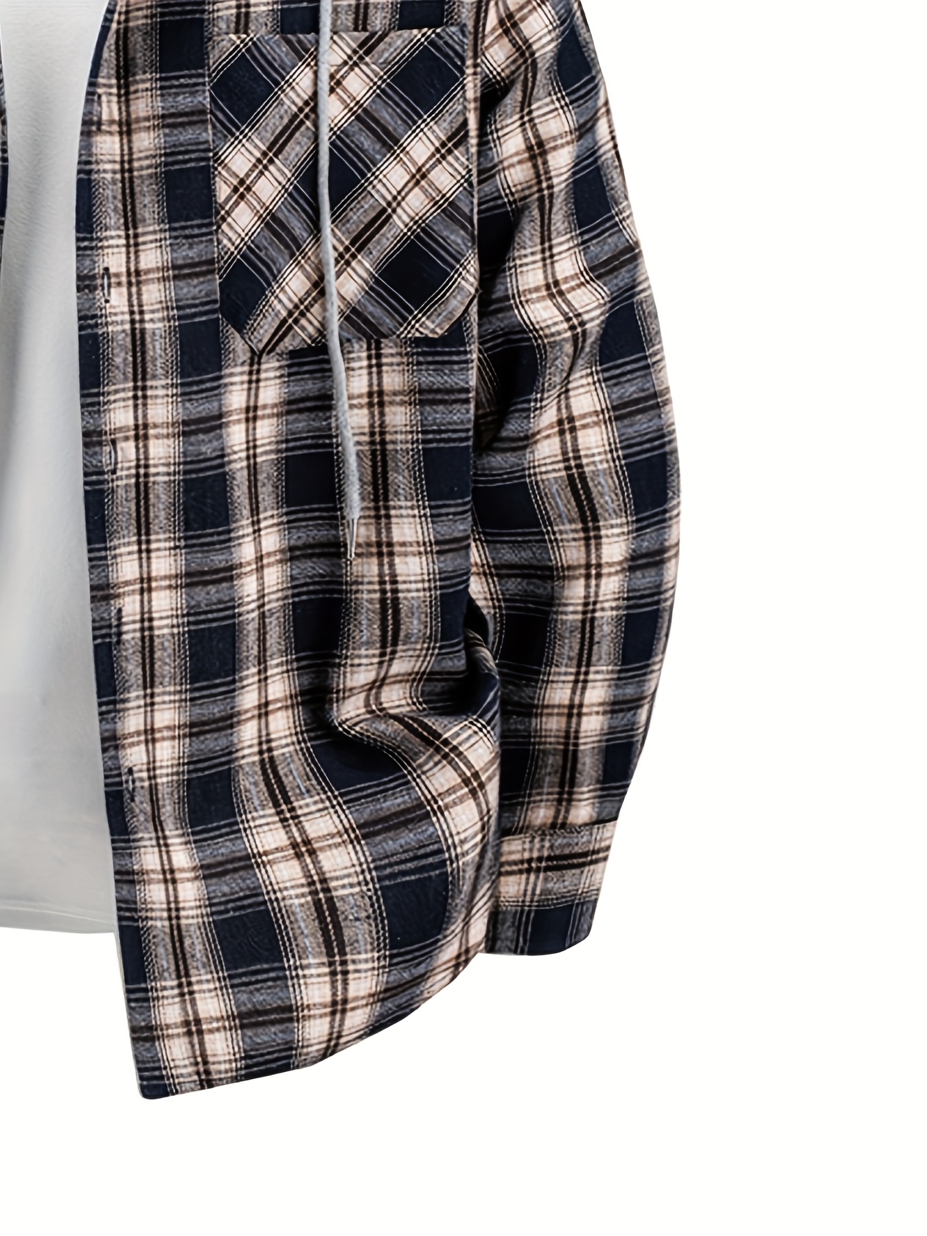 New Men'S Spring And Autumn Hooded Shirt Casual Jacket, Buttoned Plaid Top, Lightweight Outdoor Casual Sportswear for Men, Stylish Everyday Outfit with Pockets