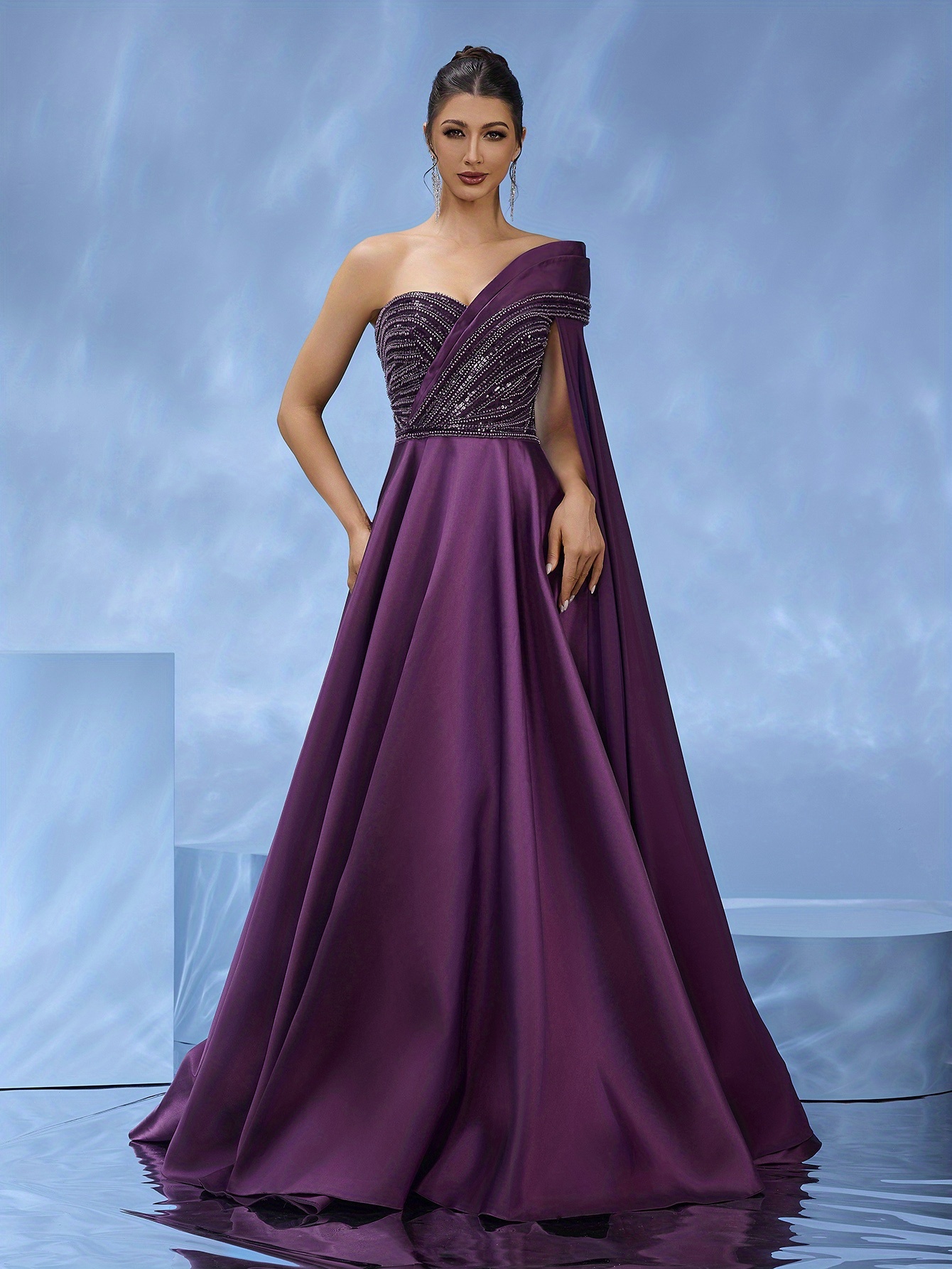* Elegant, Low-key Luxury * and Vintage Deep Purple Satin Beaded-Embroidery  Gown; Evening Gown; Cocktail Dress; Ball Gown; Wedding Guest Dress;  Bridesmaid Dress; Mother of the Bride Dress; Birthday ...