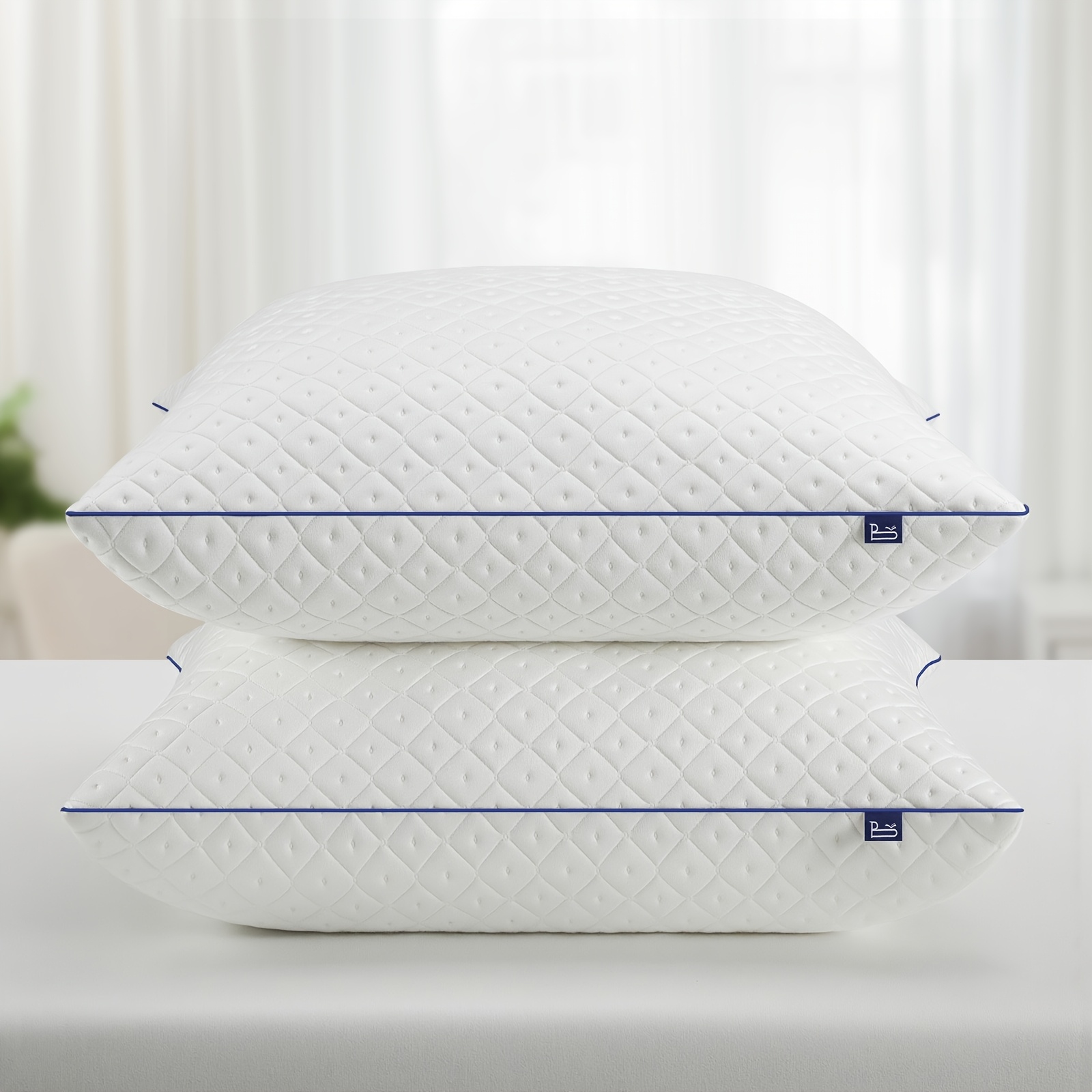 Image of 2-pack Bed Pillows (40x80/80x80cm) | Removable Bamboo Fibre Cover And Microfiber Filling | Breathable, With Double Zippers | Perfect For Side And Back Sleepers