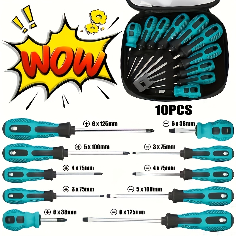 Image of Nanwei 10pcs Magnetic Screwdriver Set, Phillips And Screwdrivers With Anti-slip Rubber Handles And Magnetic Tips, Ideal For, Household Repairs, And Construction Work