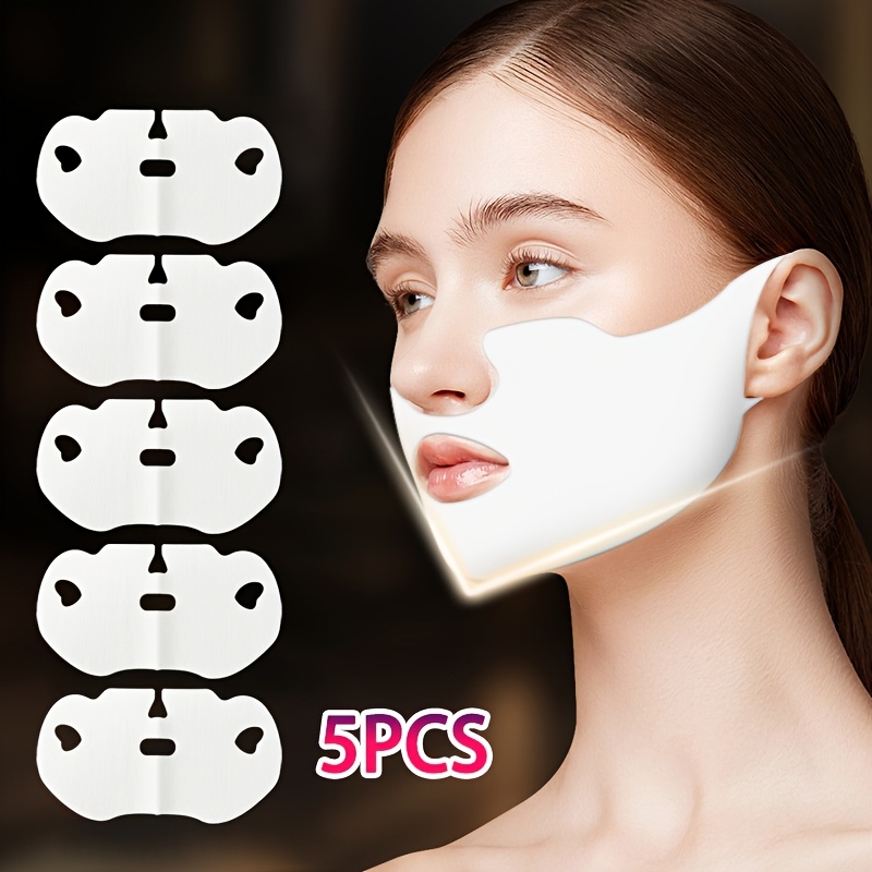 TEMU 5pcs Reusable V-shaped Half-face Facial Training Masks With Ear Loops - , White & For Daily Use, Outdoor Sports, Travel - , Face Masks Reusable,