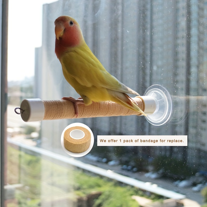 Image of 1pc Parrot Suction Cup Stand Made Of Pvc Pipe Elastic Band For Birds, Suitable For Bathing Parrots In The Bathroom. Bright Colors, Easy To Clean, , Attached To Window Glass, Mirrors