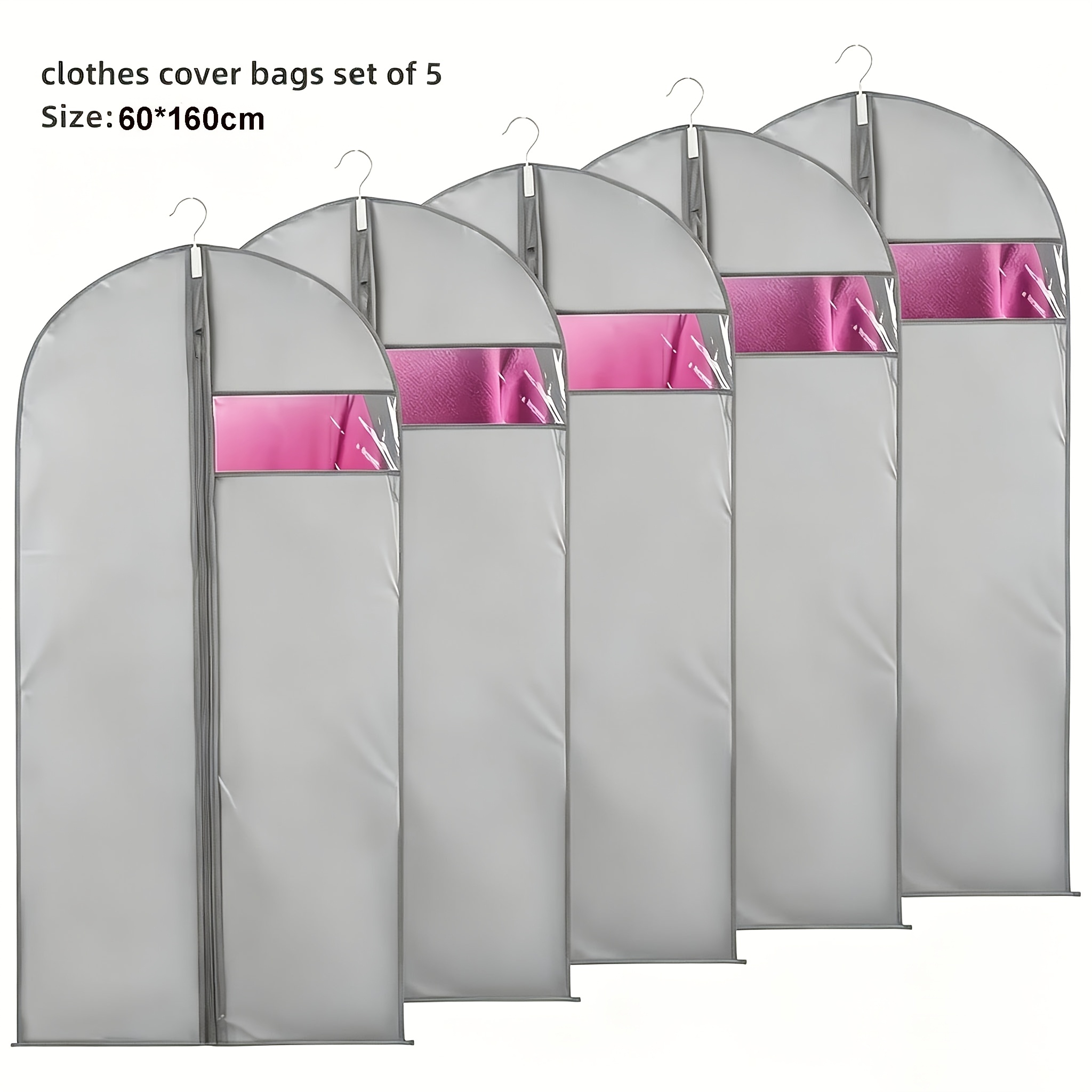 TEMU Lot de 5 housses de vêtements allongées avec fermeture éclair, conçues pour un rangement robuste. Housses -poussière avec fenêtre, sacs de