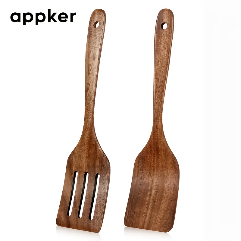 TEMU Appker 2pcs Premium Wooden Spatulas - Versatile Cooking Utensils For Baking, Flipping And Stirring - Essential Kitchen Tools For Pans And