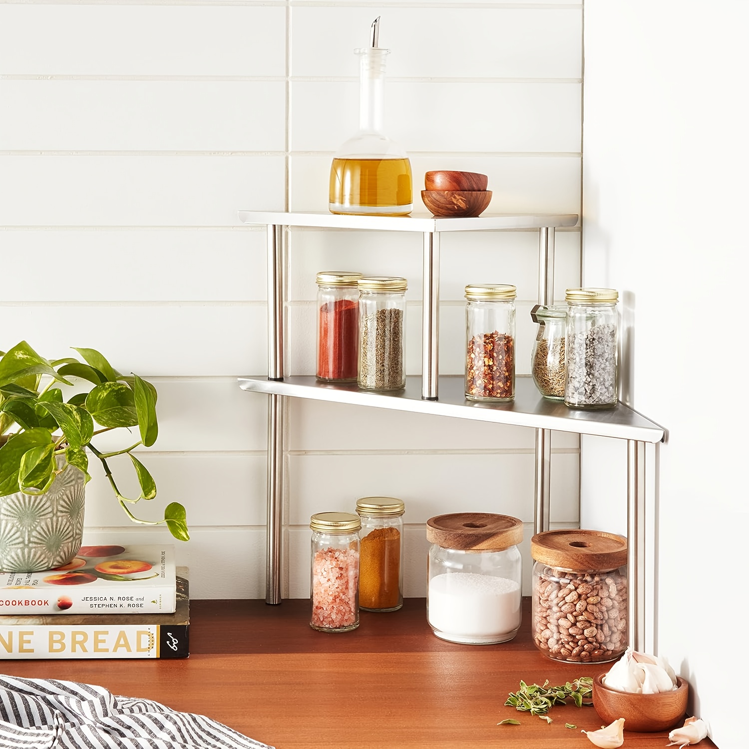 Kitchen Corner Double-layer Triangular Stainless Steel Storage Rack
