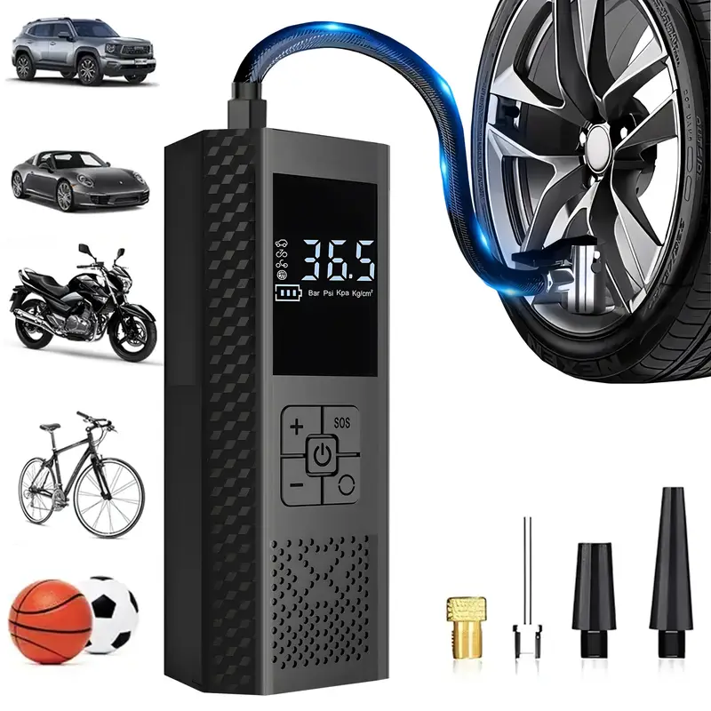 This fast-inflating tire compressor reaches 150 PSI and features a built-in LED light for safe use on the go