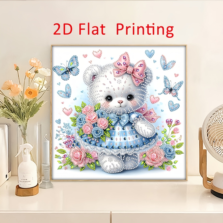 TEMU 2d Flat Printing Soft-cut Bow Bear Series Pattern Painting Kit, 5d Wall Decor Art, Handcrafted To Add An To Home Decorations, For Diamond