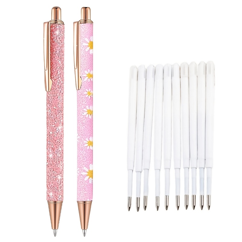 Image of 12pcs(2pcs Pens And 10pcs Refills) Pink Fantasy Ballpoint Pen Set, Suitable For Women, Cute Shiny Colored Ballpoint Pens, Suitable For Office Supplies, Exquisite Writing Tools, Party, Wedding, Gift