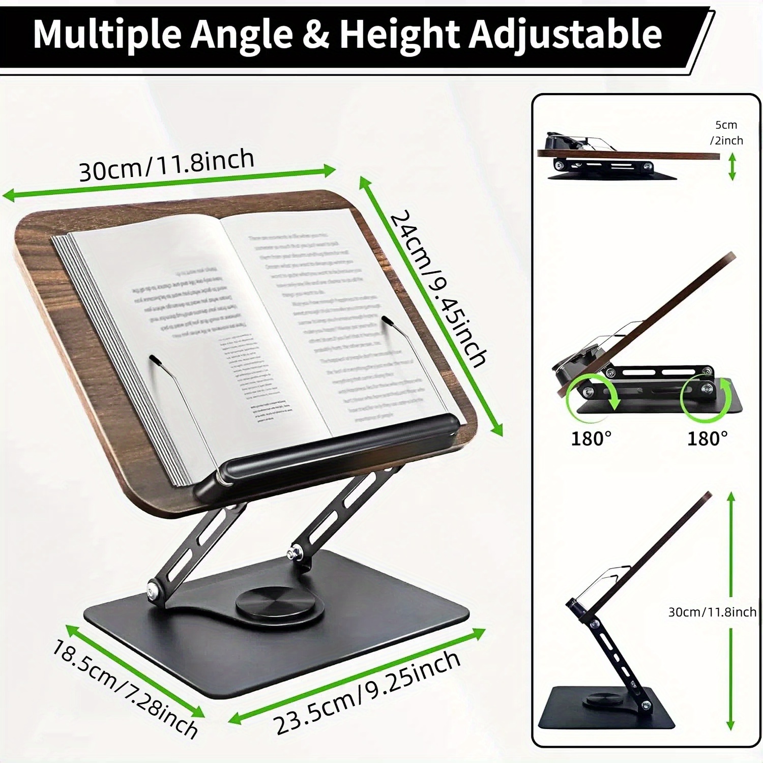 Robuster Buchständer mit Höhen- und Neigungseinstellung (360° Drehung) – Klappbarer Schreibtischorganizer, Tragbare E-Book/Tablet-Halterung, Stabile Massivholz-Konstruktion, Leichtgewicht für Zuhause, Büro, Schule, Küche – Kompatibel mit Büchern, Kindle, iPad, Laptop – , Vielseitiges Leseaccessoire, Modernes Design, Metallbeschläge, Minimalistischer Stil, Hochwertiges Holz, Ideal für Büroangestellte