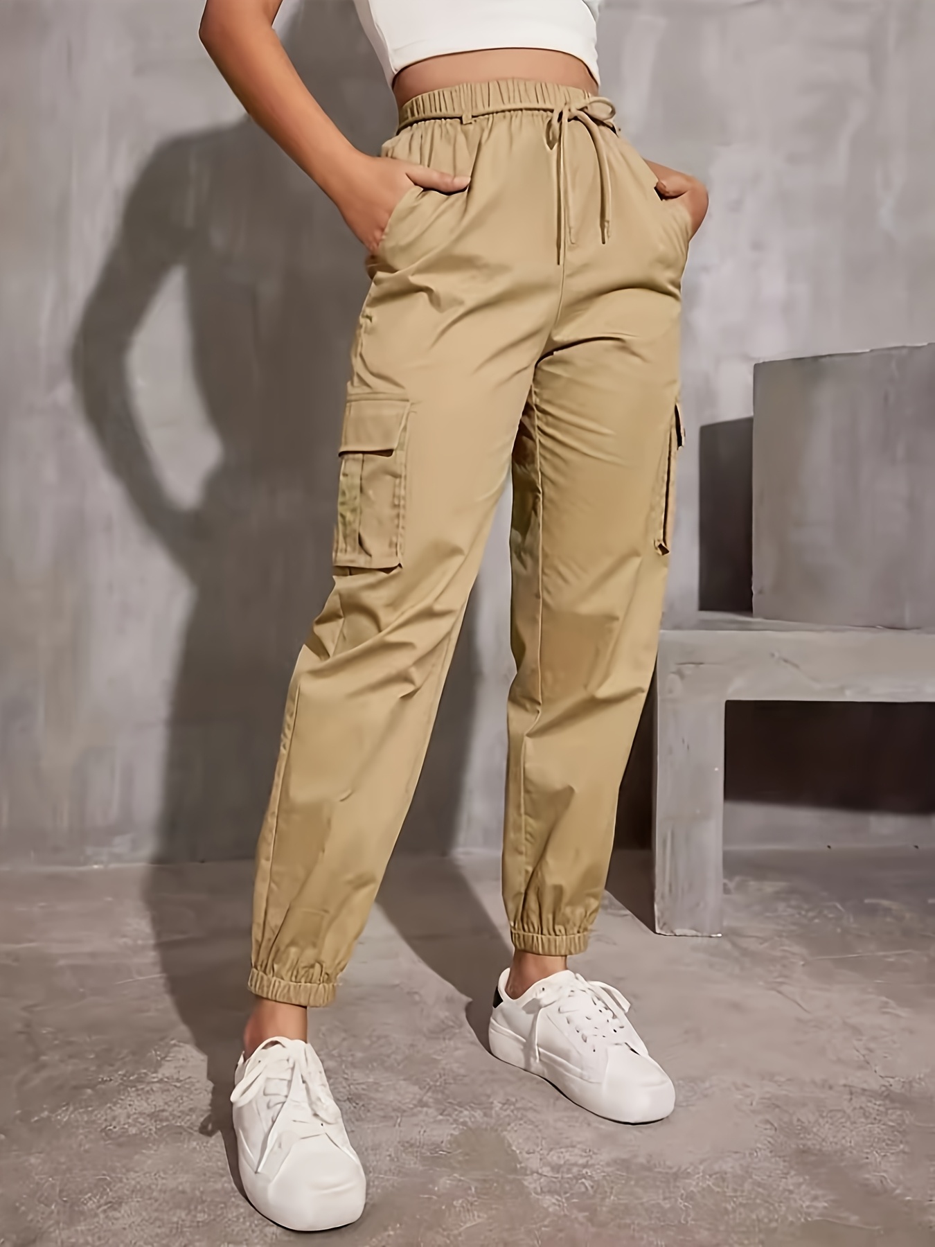 Womens Pants Khaki Colored Cargo Pants Women's Stretch Canvas