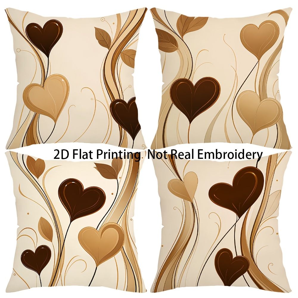 TEMU 1 Set Of 4 Modern Decorative Pillowcases - Beige, With Heart-shaped Pattern And Gradient Design. 2d Flat Printing, Single-sided Printing, Soft