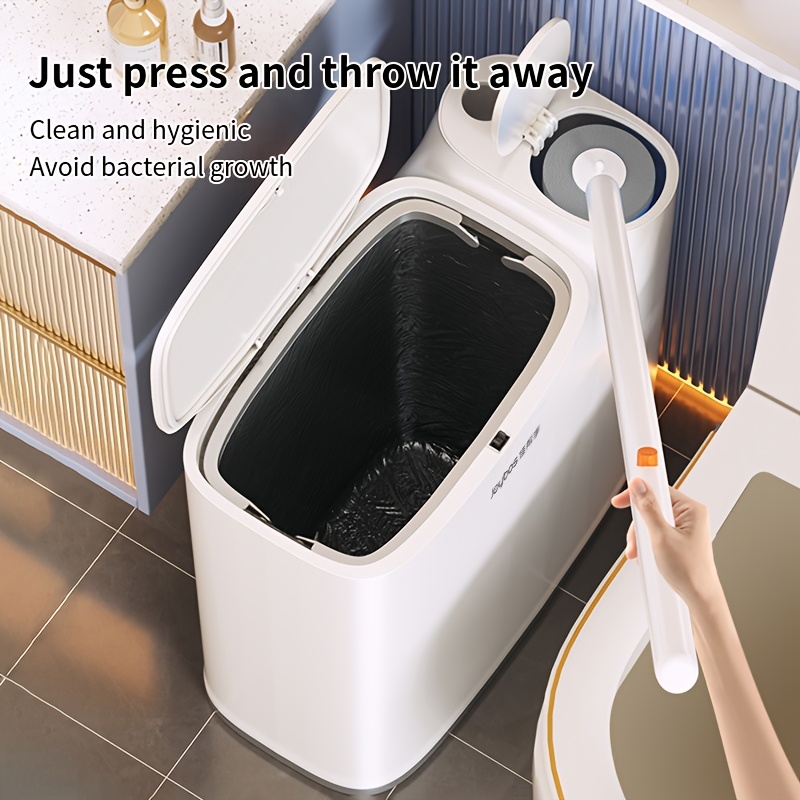 TEMU Ensemble de brosses de nettoyage pour toilettes avec poubelle de salle de bain | 12 têtes de recharge, jetez après utilisation, confort et
