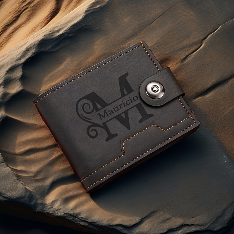 TEMU [custom] 1pc Personalized Retro Men's Wallet With Laser Engraved Name And Initials - Brown Easy Design, Multi-card Slot, Ideal Gift For Husband