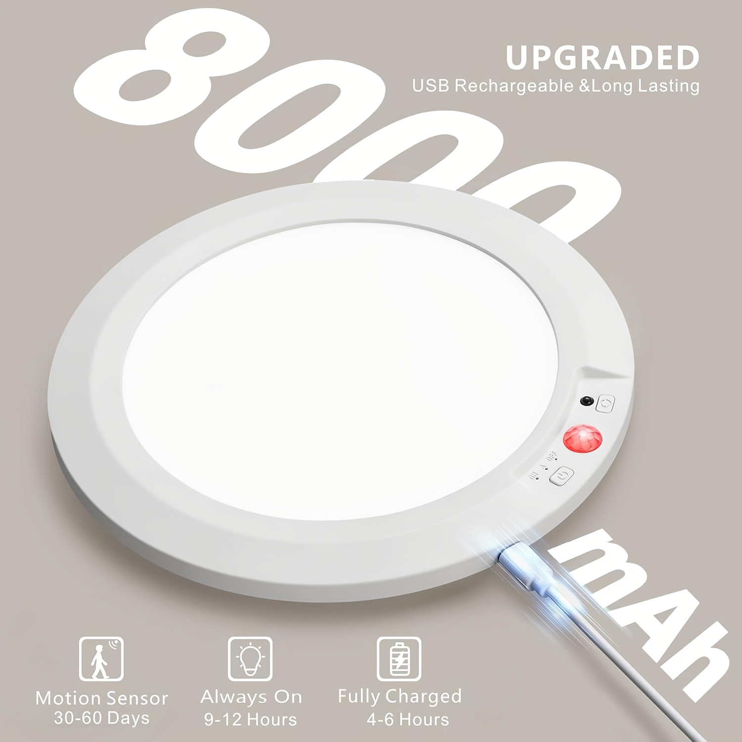 Smart Sensor Ceiling Light, with Remote Control, Timed Light Off, 3 Lighting Modes, 5 Color Temperature Adjustments for Light Brightness, 8000Mah Super Large Capacity Rechargeable, Magnetic Installation Without Drilling, USB Charging