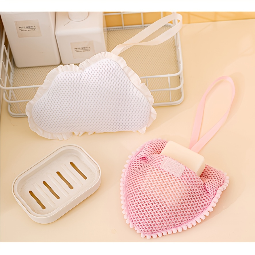 2pcs Love Soap Bag Bath Sponge Set with Storage Hook