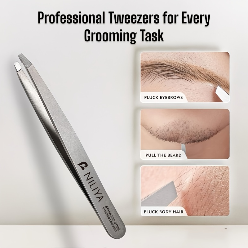 Image of 1 Piece Of Professional Diagonal Tweezers For Women's Facial Hair - Stainless Steel, Lightweight Tweezers For Women And Men, Perfect For Eyebrow And Facial Beauty