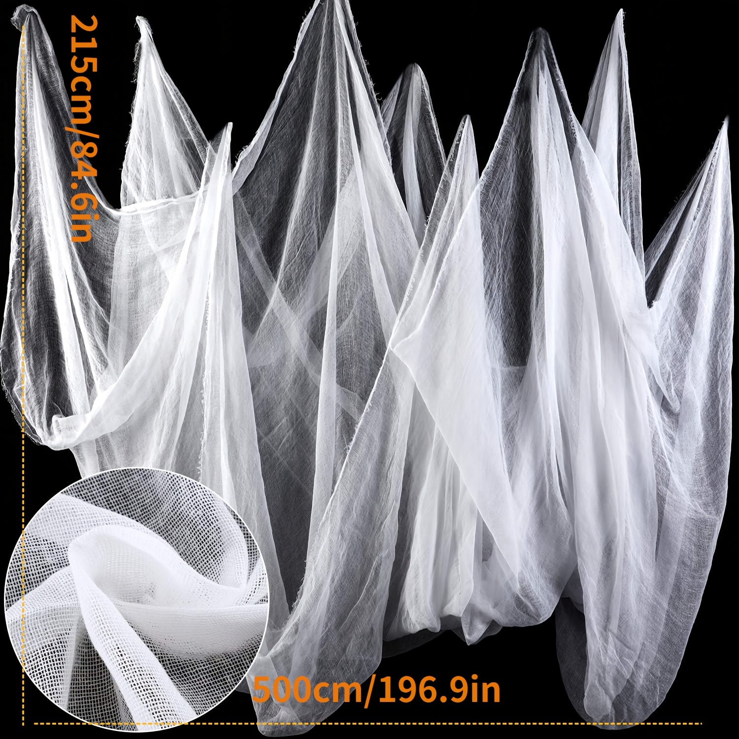 TEMU Large Size Halloween Decoration Gauze, 215 X 500cm Large Size Dense Gauze, Exquisite Tulle Horror Hanging Cloth, Black Red, Horror Aged Gauze